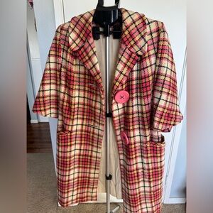 Plaid Pink and Cream Women's Coat - Vintage - CAPRI New York - L/XL 3/5 sleeve